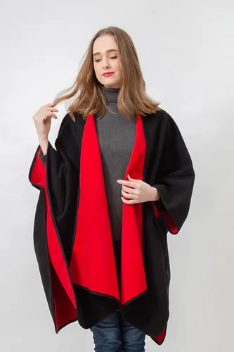 Vista 5 de BYOS - Poncho de forro polar suave a cuadros de gran tamaño para mujer