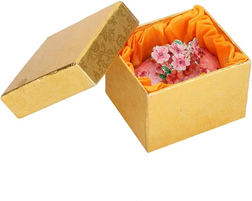 Vista 4 de Caja de joyería decorativa con diseño de flores de cerezo con bisagras, pequeña caja de joyería decorativa con cristales rosados para regalo