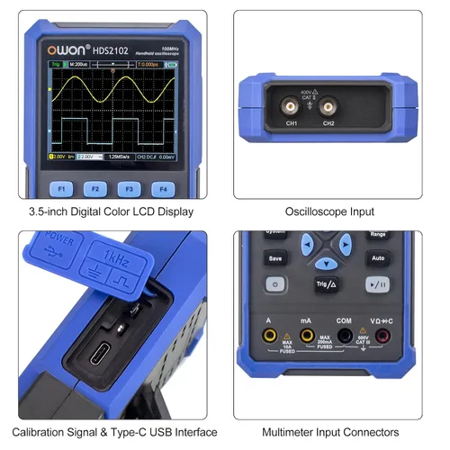 Vista 3 de Owon HDS2102S Osciloscopio Digital+Generador de Forma de Onda+Multímetro USB 2 Canales 100mhz Osciloscopio Probador Medidor