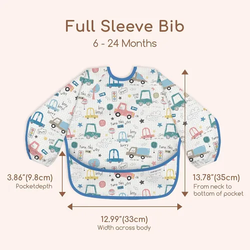 Vista 5 de 3 Pack Long Sleeve baby Bibs for Eating, Waterproof Smock Bib Digger Dinosaur