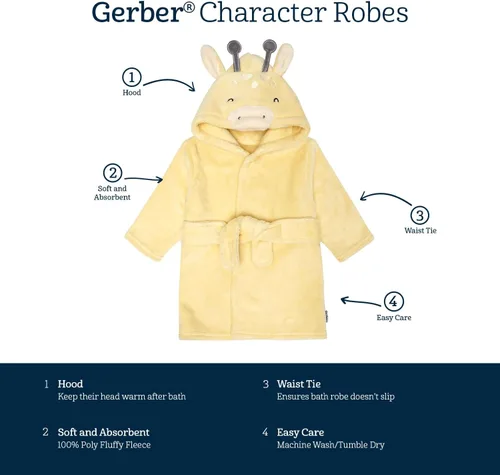 Vista 6 de Gerber Unisex Baby Hooded Animal Character Bathrobe