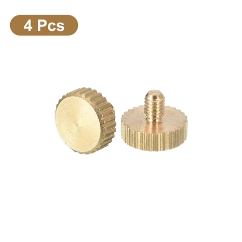 Vista 3 de uxcell Tornillos moleteados M3x4mm, 4 piezas de cabeza moleteada plana totalmente roscados, tornillos de latón para pulgar, pernos de agarre Fully