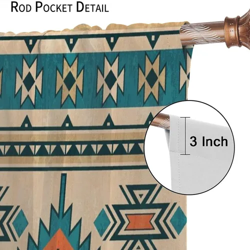 Vista 65 de Cortinas con patrón geométrico tribal, estilo suroeste, azteca, rústico, occidental, nativo americano, opacas, con bolsillo para barra, decoración