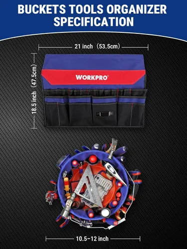 Vista 3 de WORKPRO Organizador de herramientas de cubo con 51 bolsillos que se adapta a cubos de 3.5 a 5 galones (herramientas excluidas)