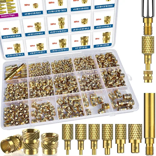 Vista 9 de 513 insertos roscados métricos con puntas de inserción de calor, M2 M2.5 M3 M4 M5 M6 Rosca hembra Kit surtido de tuercas moleteadas para plástico