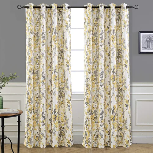 Vista 13 de Cortinas DriftAway 100% Blackout Amarillas y Blancas para Sala de Estar, Dormitorio, Cocina, 84 Pulgadas de Largo, Paneles Botánicos con Flores