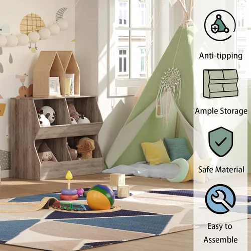 Vista 8 de DINZI LVJ Estantería para niños, organizador de almacenamiento de juguetes, armario de almacenamiento de juguetes de madera, estantería para niños