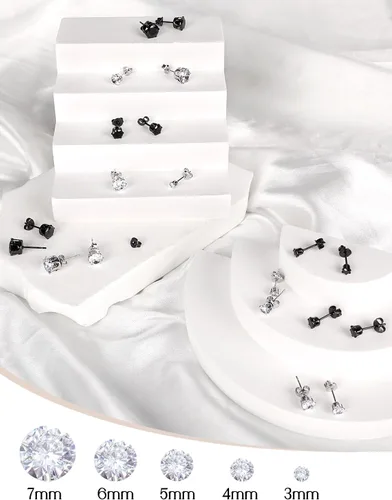 Vista 4 de Augell Juego de 5 pares de aretes de plata de ley 925, hipoalergénicos, de oro de 18 quilates, circonita cúbica para mujeres y hombres, regalo