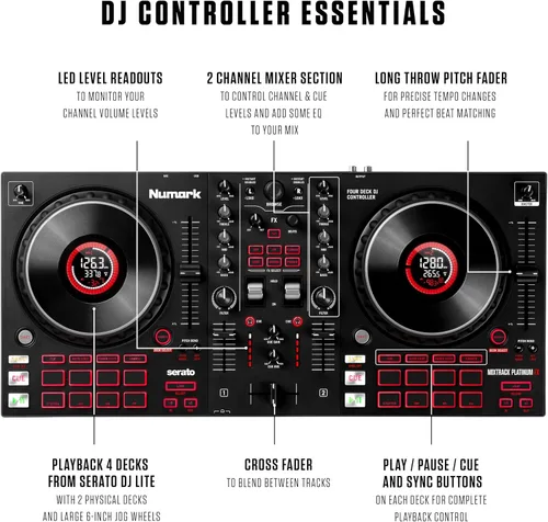 Vista 3 de Numark Mixtrack Platinum FX DJ Controller y M-AUDIO BX3 Par de monitores Bluetooth Studio para grabación de estudio, producción de música