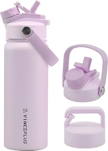 Vista 38 de Botella de agua de acero inoxidable de 32 onzas con tapa 2 en 1, botella de agua aislada al vacío de triple pared, a prueba de fugas, asa