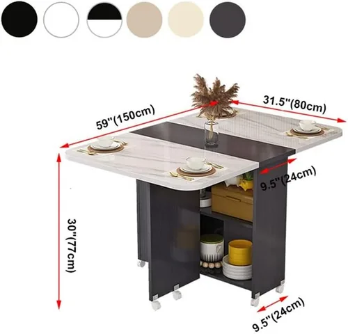 Vista 2 de LAKIQ Mesa de comedor plegable moderna con ruedas y estante de almacenamiento de 2 capas, mesa plegable rectangular de plomo para cocina de Negro