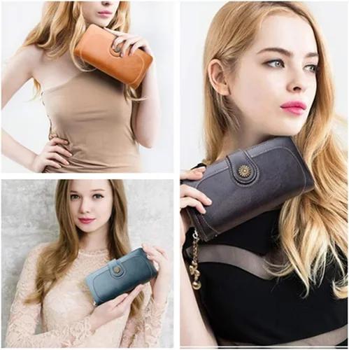 Vista 4 de Aismile Carteras con tarjetero RFID para mujer, 02 Cartera larga para teléfono naranja, Cartera Rfid