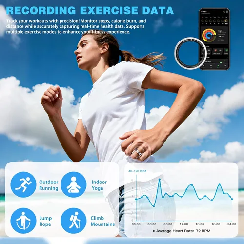 Vista 4 de Anillo inteligente para mujeres y hombres, anillo de seguimiento de salud y fitness, monitoreo del sueño con estuche de carga, SpO2, frecuencia