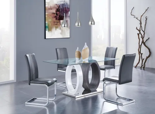 Vista 2 de Global Furniture USA Mesa de comedor ovalada blanca y gris de doble base