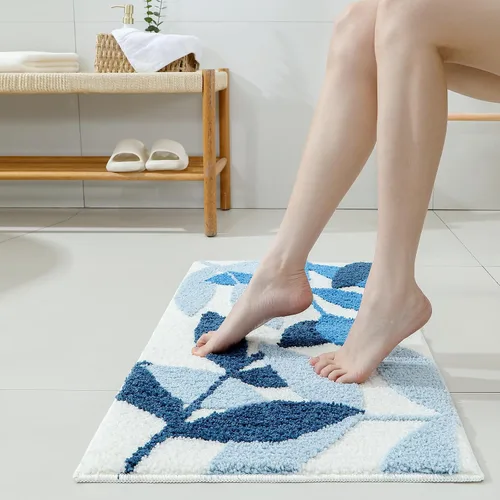 Vista 3 de Gibelle Alfombra de baño azul, antideslizante, fuerte y absorbente de agua, tapete de baño de microfibra de felpa, lavable a máquina, tapete