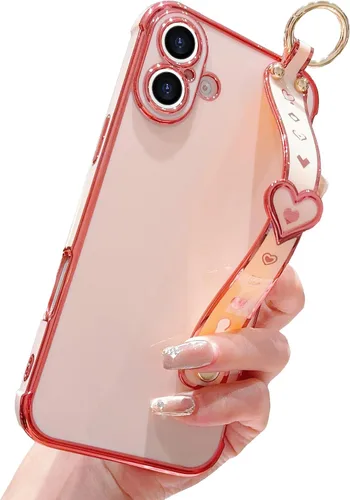 Vista 21 de IDweel Funda para iPhone 11 Pro Max con correa de pulsera ajustable, lazo atril, chapado de lujo de corazón, esquinas elevadas, a prueba de golpes