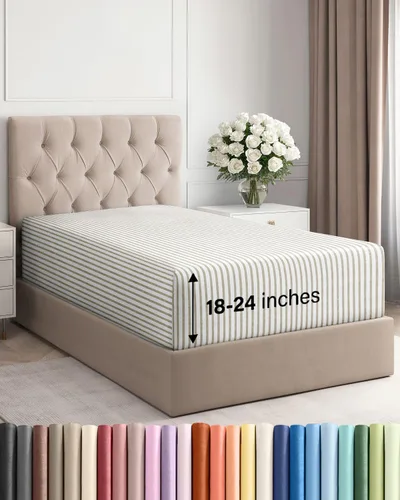 Vista 122 de Sábana bajera ajustable extra profunda Twin XL – Sábana bajera individual de lujo de hotel solamente – Se adapta fácilmente a colchones de 18 a 24