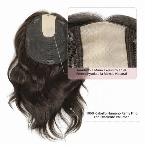 Vista 5 de PANEWAY Toppers para el cabello para mujer, cabello humano real, Remy con base de seda, base grande de 14 pulgadas, atado a mano, pieza gruesa