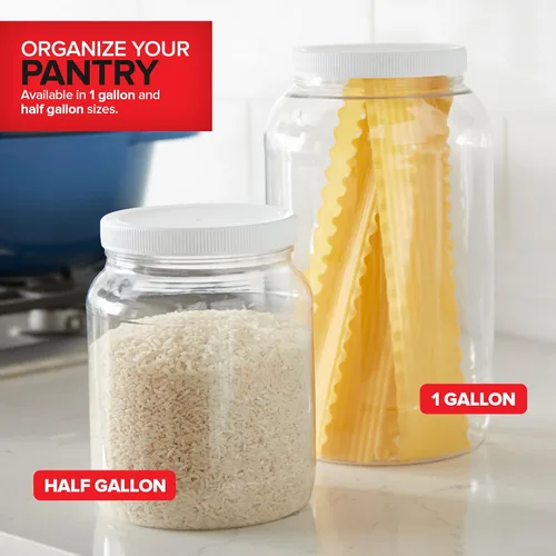 Vista 6 de Stock Your Home Tarros de plástico transparente de 1 galón con tapas (paquete de 1) tarro grande de boca ancha de 128 onzas con tapa, recipiente