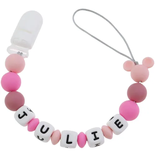 Vista 8 de Clip de silicona para chupete, juegos de soporte para chupete para niños y niñas, adorables clips personalizados para chupete de ratón, se adapta a