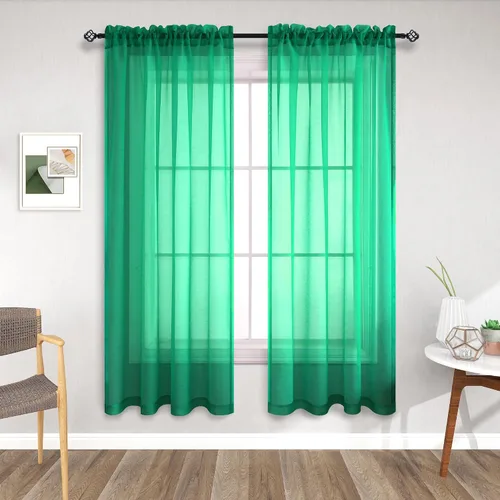 Vista 48 de Cortinas traslúcidas negras de 45 pulgadas de largo para ventanas de baño, juego de 2 paneles, cortinas de media ventana para cocina y dormitorio