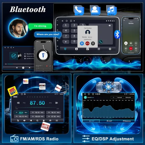 Vista 5 de [2G+64G] Radio de coche Bluetooth de 10.1 pulgadas con Bluetooth inalámbrico Apple Carplay Android Auto, pantalla táctil giratoria Receptores