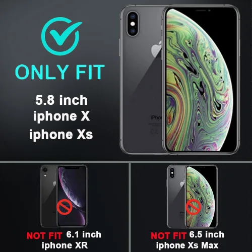 Vista 2 de Funda para iPhone X/iPhone Xs con 2 protectores de pantalla de vidrio templado, grado militar 3 en 1, resistente a prueba de golpes, a prueba