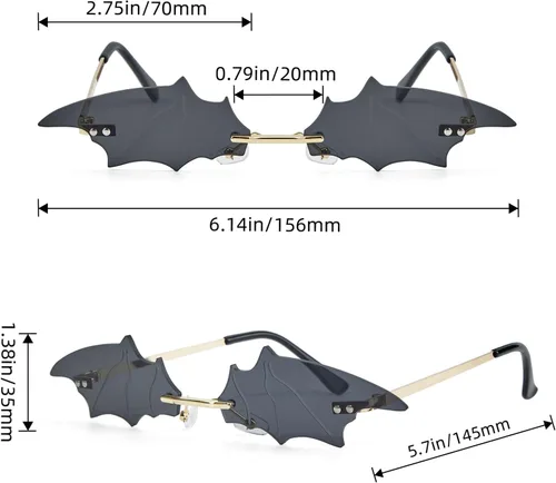 Vista 3 de American Trends Gafas de sol de murciélago con llama de fuego para mujeres y hombres, gafas de ojos sin montura para fiesta de Halloween