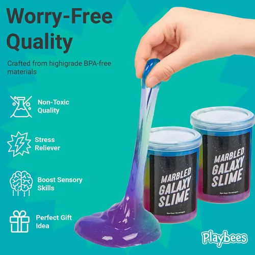 Vista 3 de Slime de unicornio de galaxia marmolada – Paquete de 12 – Kit de unicornio cósmico para estimulación sensorial y juego creativo, regalo perfecto