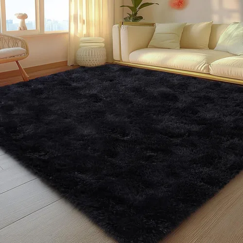 Vista 20 de Mugorn - Alfombras suaves y esponjosas de 2 x 3 pies para el hogar, alfombra pequeña con 4 mallas antideslizantes, color negro, 2 x 3 pies