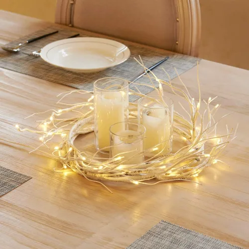 Vista 4 de Birchlitland Guirnalda de abedul iluminada con 48 luces LED de hadas para manto durante todo el año