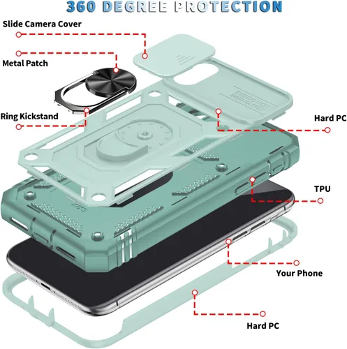 Vista 4 de Fetrim Funda para iPhone X, Funda de teléfono con soporte de anillo de rotación para Apple iPhone X/XS - Verde