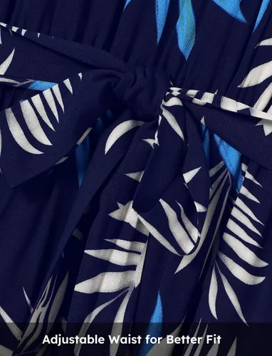 Vista 3 de PATPAT Trajes hawaianos familiares a juego para mamá y yo, para vacaciones en la playa, estampado tropical, vestidos de verano y camisas
