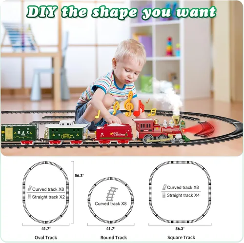 Vista 4 de Hot Bee Juego de tren de Navidad con control remoto, juguetes de tren con humo, luces y sonido, juegos de tren de Navidad para alrededor del árbol