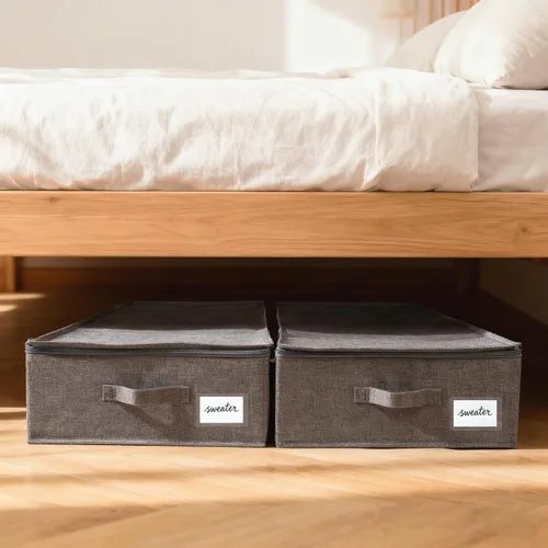 Vista 6 de Paquete de 2 recipientes grandes de almacenamiento debajo de la cama con tapa, organizador de almacenamiento de ropa ultra grueso debajo de la cama