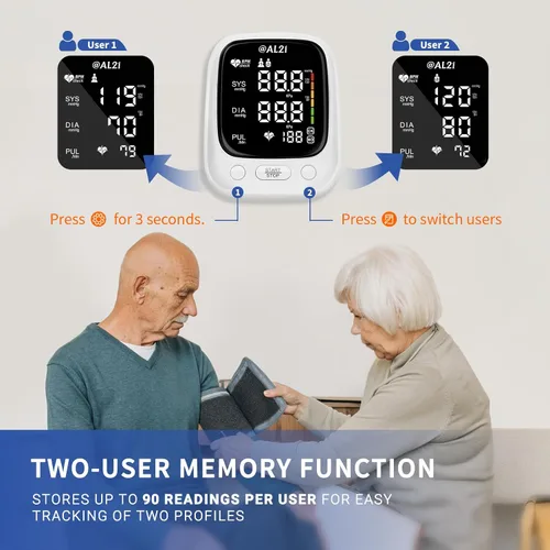 Vista 5 de Monitor de presión arterial @AL21 para uso doméstico, monitor de presión arterial digital preciso y portátil para brazo superior con brazalete
