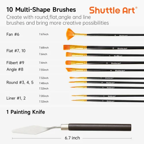 Vista 6 de Shuttle Art Juego de 48 pinturas acrílicas, 30 colores de pintura acrílica (36ml) con 10 pinceles, 5 lienzos, 1 cuchillo de pintura, 1 paleta, 1
