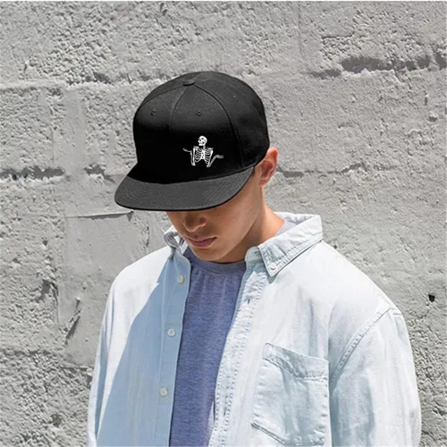 Vista 2 de Snap Backpack Hat for Men Skull Hat Snapback Hats Flat Bill Baseball Cap Adjustable Skeleton Hand Black