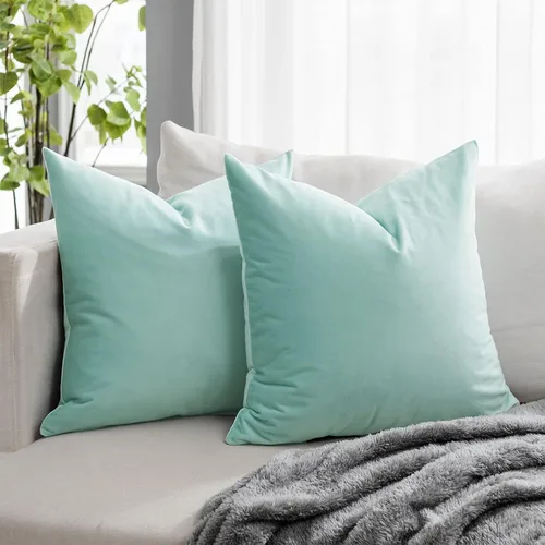 Vista 29 de Juego de 2 fundas de almohada decorativas de terciopelo de 14 x 14 pulgadas con cremallera, fundas de cojín cuadradas suaves y lisas de lujo