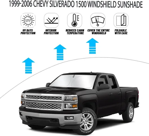 Vista 2 de D-Lumina - Parasol plegable para parabrisas para Chevy Silverado 1500 de 1999-2006, accesorios para camioneta de cabina extendida, parasol