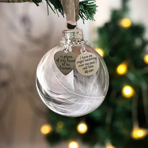 Vista 12 de Adornos conmemorativos para papá, bola de plumas transparente de Navidad - Una parte de mi corazón está en el cielo, regalo de condolencias por