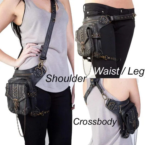 Vista 3 de Rebajas Cyber Monday Ofertas Venta Steampunk Riñonera Bolso para cintura Moda Gótico Hombro Bandolera Bandolera Muslo Pierna Capucha Bolsa de Viaje