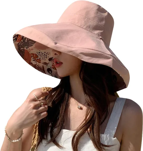 Vista 16 de HUAMULAN Sombrero de Sol de Verano de Ala Ancha para Mujeres con Borde Alambrado Sombrero Bucket de Playa y Pesca Reversible Plegable de Viaje