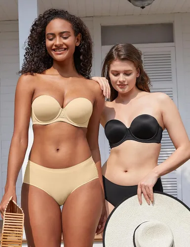 Vista 3 de Deyllo Sujetadores sin tirantes para mujer, talla grande, con varillas, cobertura completa, copa moldeada, brasier multisentido