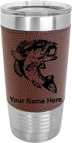 Vista 13 de LaserGram Vaso aislado al vacío de 20 onzas, pez bajo, grabado personalizado incluido (piel sintética, estilo béisbol)