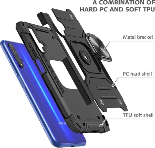 Vista 6 de Asuwish Funda para teléfono Huawei Nova 5T/Honor 20 con protector de pantalla de vidrio templado y soporte de anillo delgado híbrido accesorios