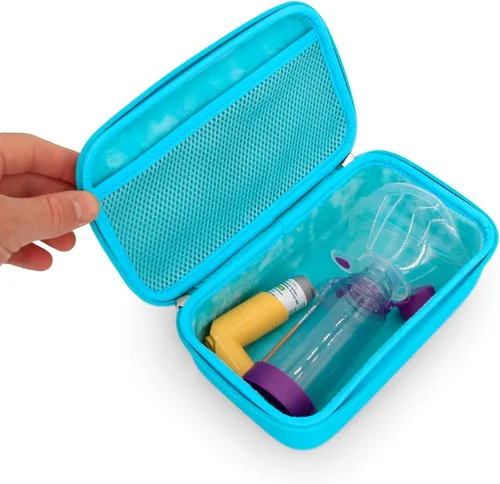 Vista 8 de CASEMATIX Funda para inhalador de asma para viajes, se adapta al espaciador de inhalador de asma con máscara adjunta, soporte para inhalador