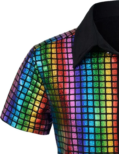 Vista 5 de TOGROP 5 piezas de disfraz de discoteca de los años 60 y 70 para niños, camisas de lentejuelas para niños, fiesta de Halloween, cosplay, 2 a 12 años