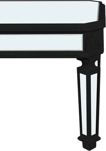 Vista 7 de Polibi Mesa de centro con espejo plateado, mesa central rectangular tallada vintage de vidrio con acabado de espejo para sala de estar y oficina
