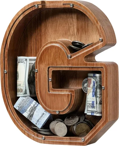 Vista 75 de Alcancía para niños y niñas, alcancía de madera con letra grande del alfabeto con inicial A, banco de monedas, regalos divertidos para cumpleaños